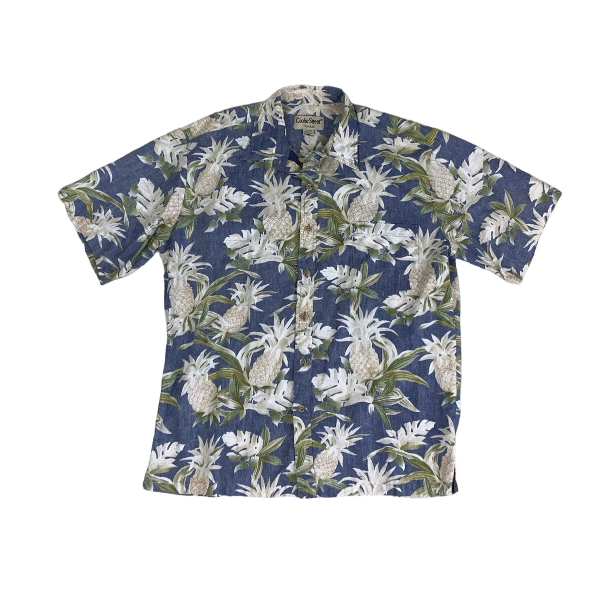 Vintage 90s 'Cooke Street' Blue Hawaiian Pineapple Short Sleeved Shirt M L