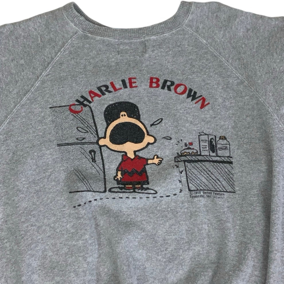 Vintage 'Peanuts' Grey 'Charlie Brown' Cartoon Characters Graphic Sweatshirt M L
