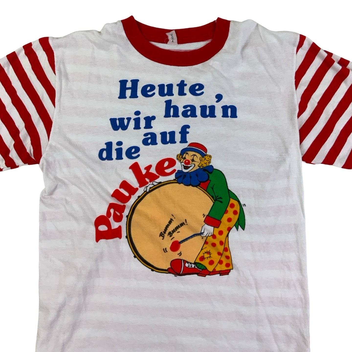 1980s Vintage German Clown Graphic Novelty Striped T-Shirt XS S