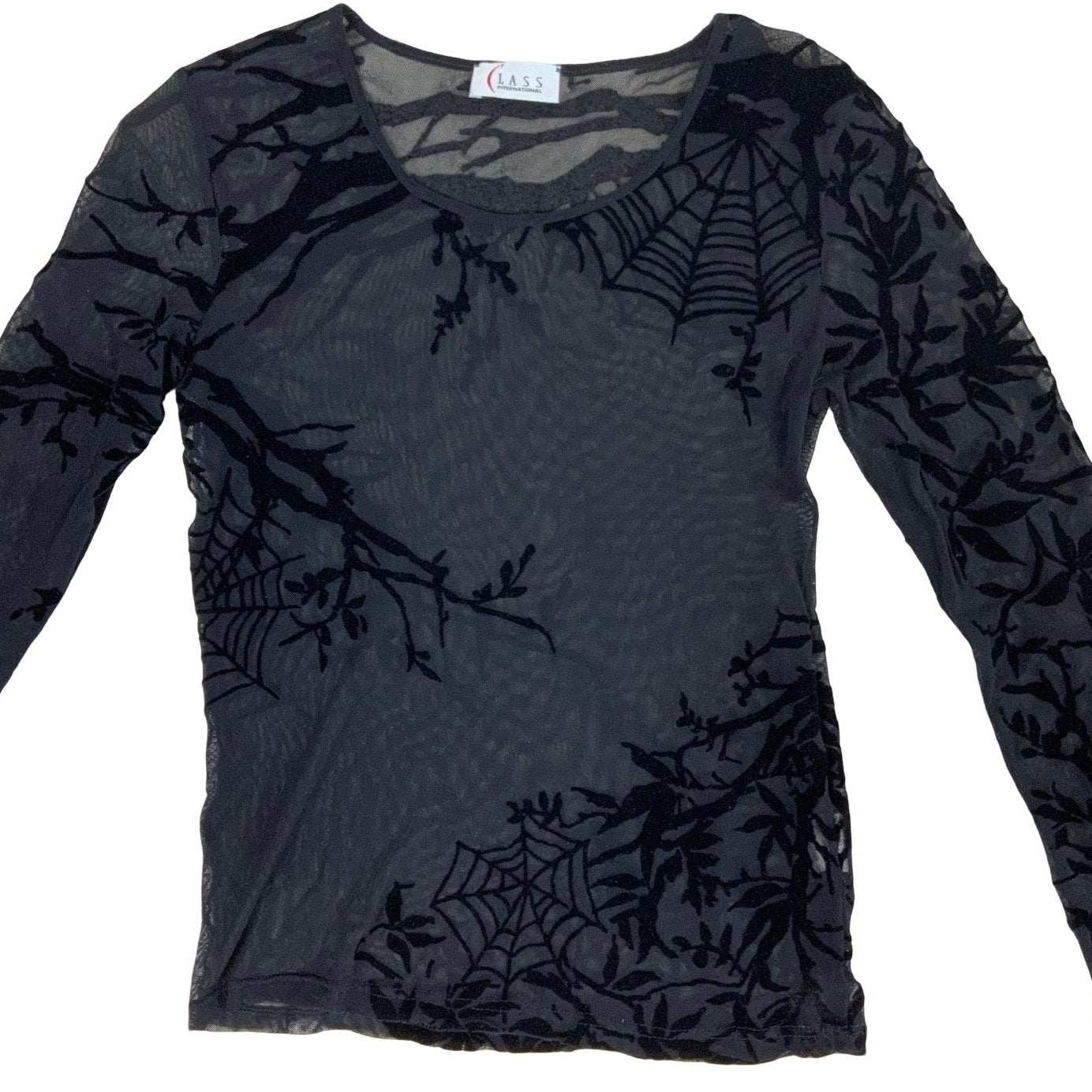 Vintage Y2K Black Lurex Witchy Gothic Web Top XS 6