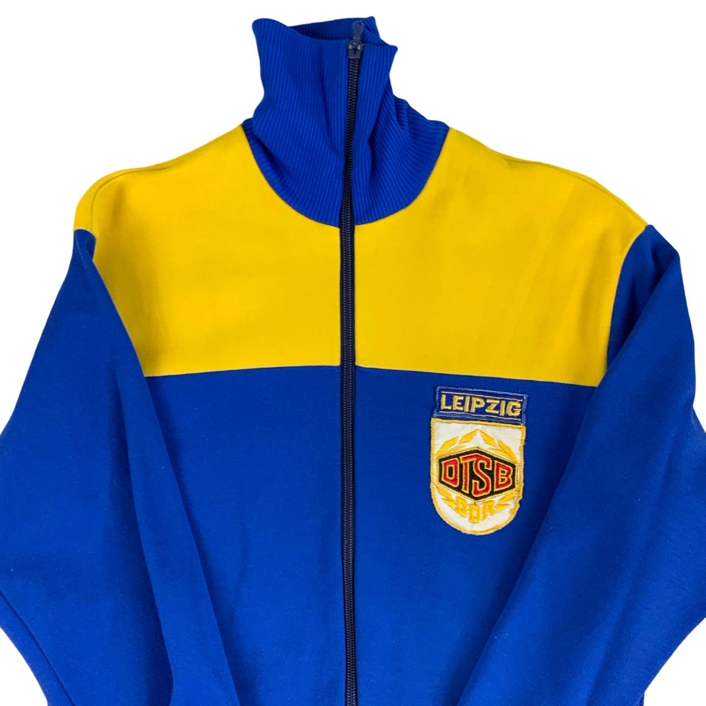 Vintage Retro Leipzig DTSB Bright Yellow & Blue Cotton Football Zip up Track Jacket S M