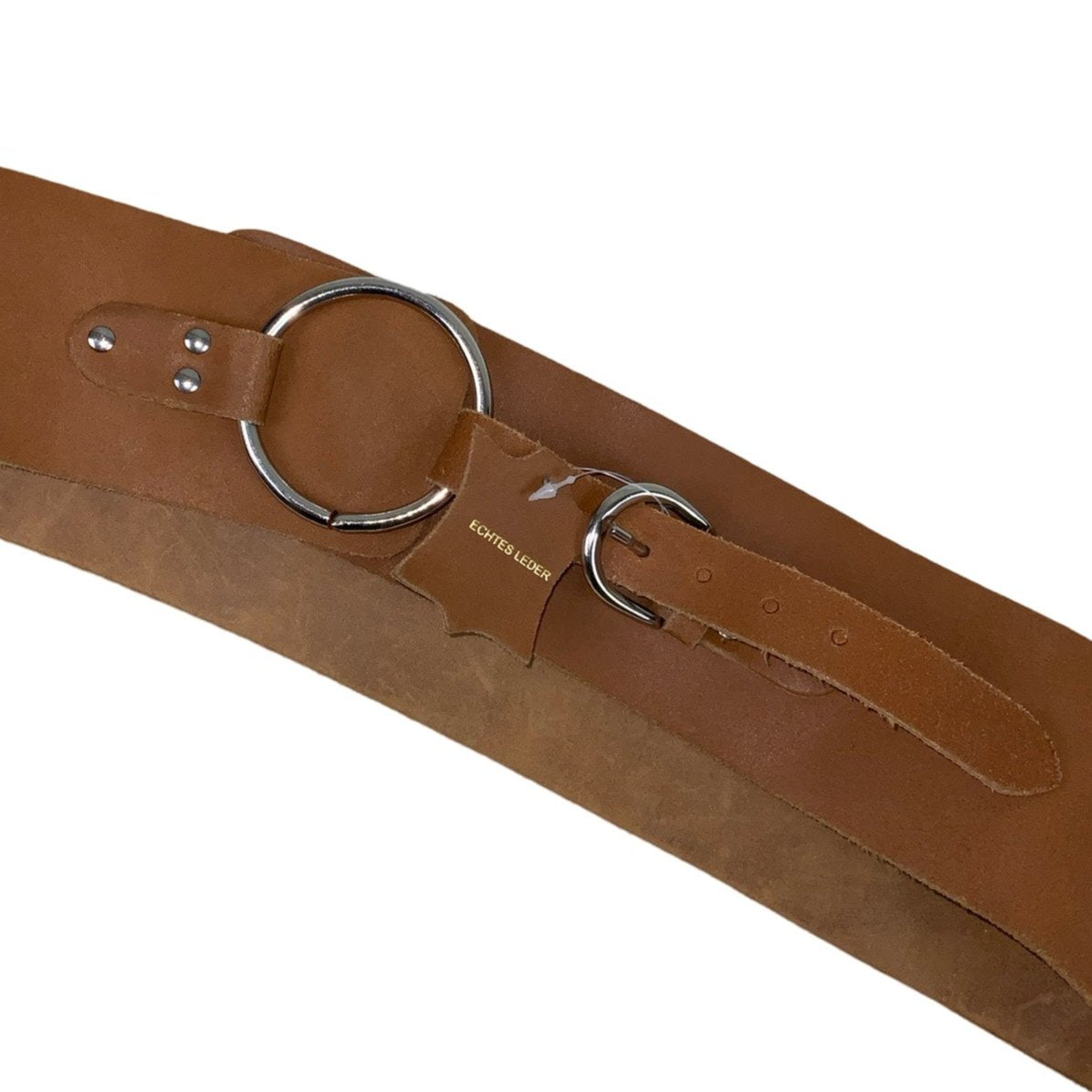 Vintage 'Echtes Leder' Brown Loop Buckle Thick Belt