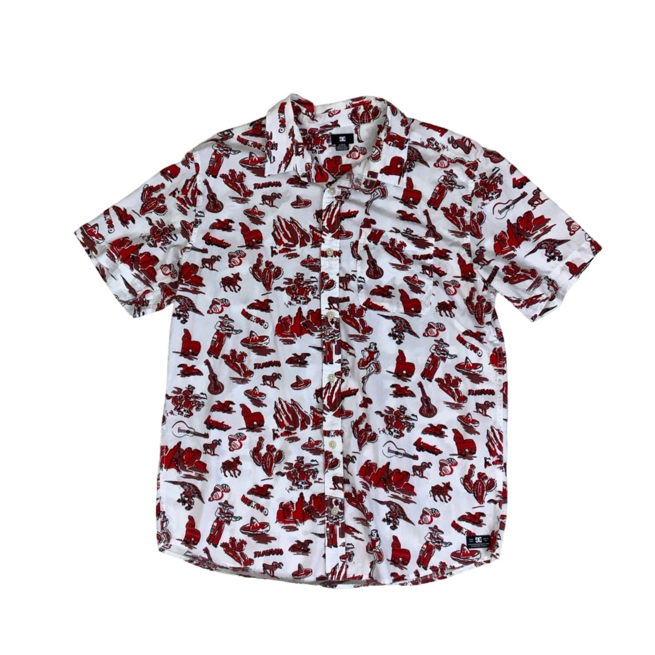 Vintage DC White Red Western Graphic Short Sleeved Shirt M