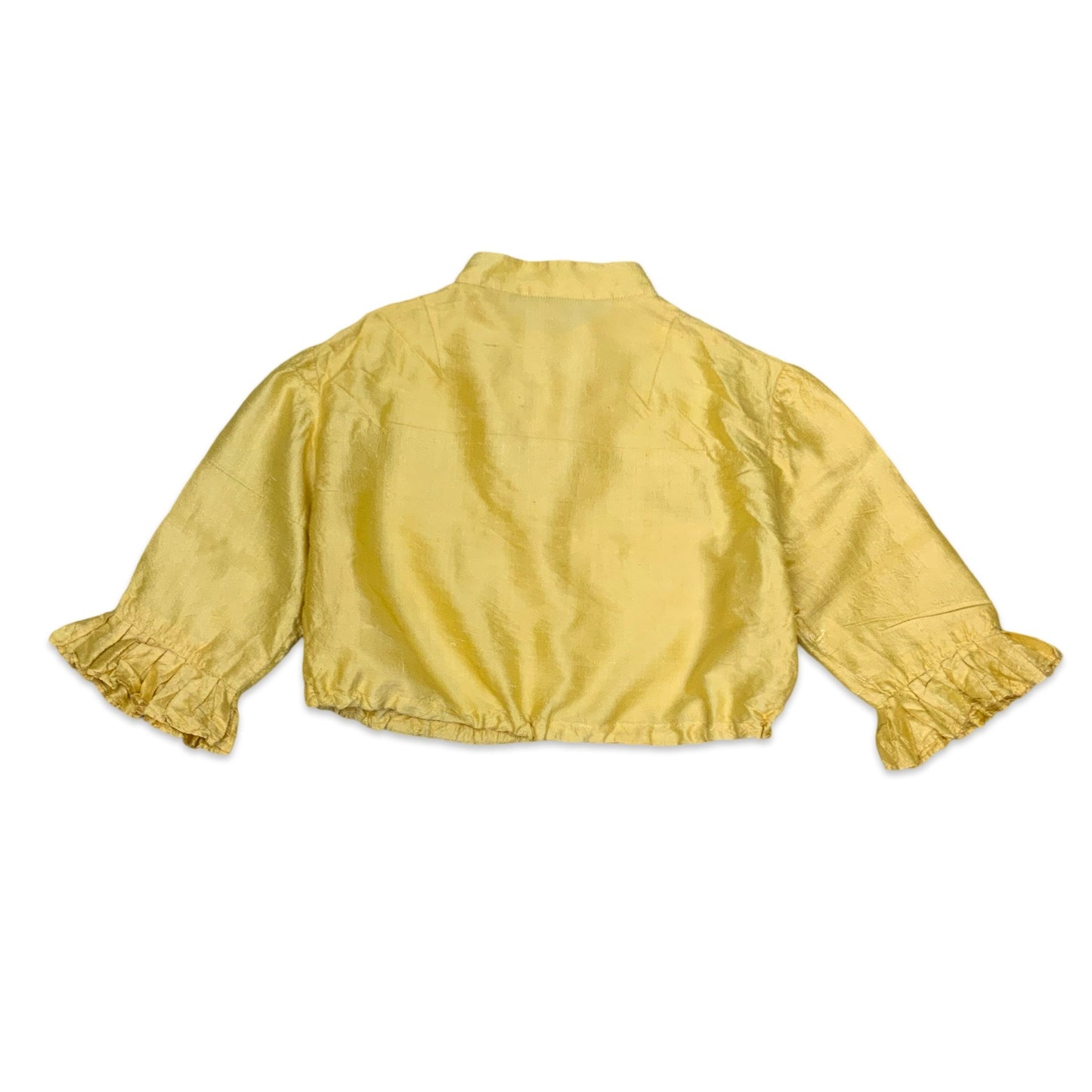 80s Yellow Button Up Crop Top with Pleats 10 12
