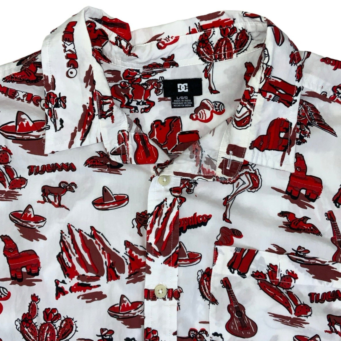 Vintage DC White Red Western Graphic Short Sleeved Shirt M