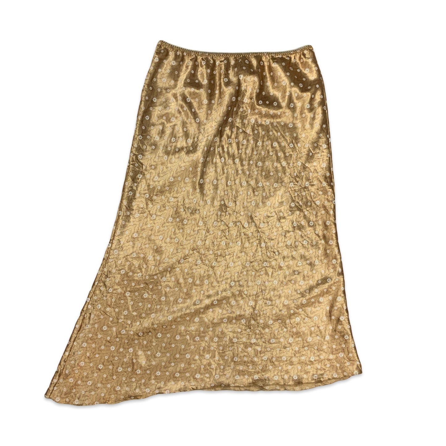 Y2K Gold & White Ditsy Floral Maxi Skirt 8 10 12