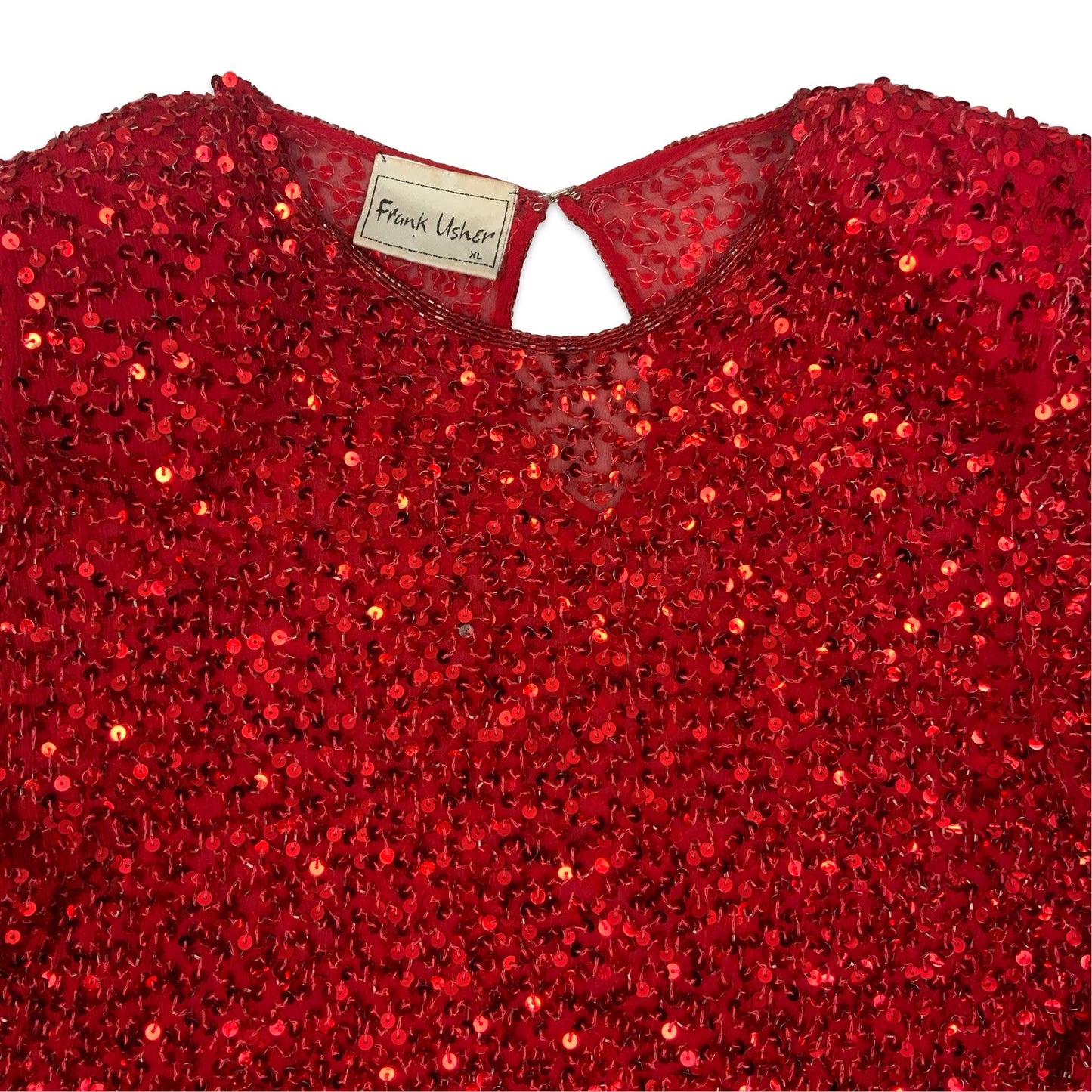 80s Red Sequin Blouse 12 14