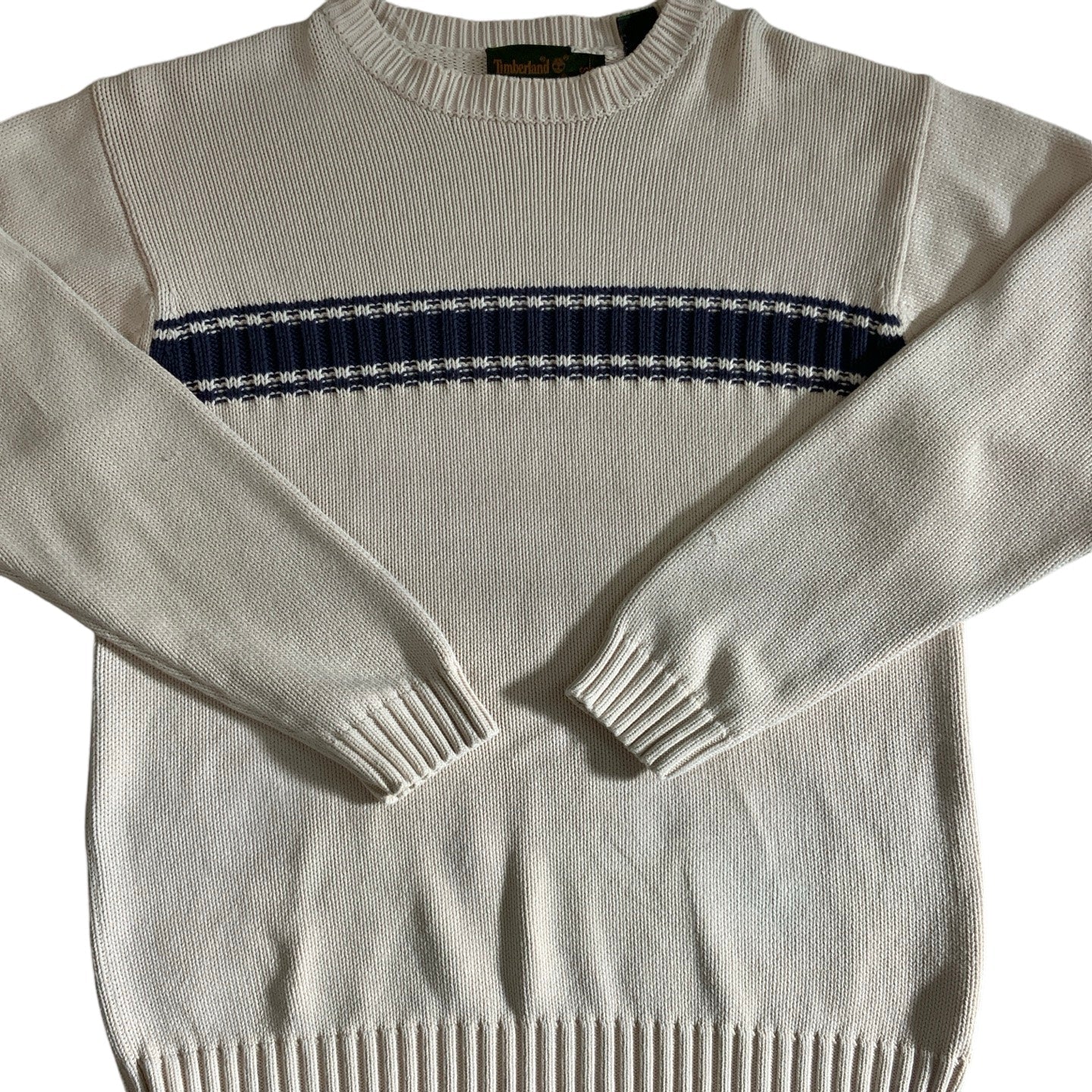 Vintage Timberland Weather Gear Cream & Navy Knit Jumper XS S