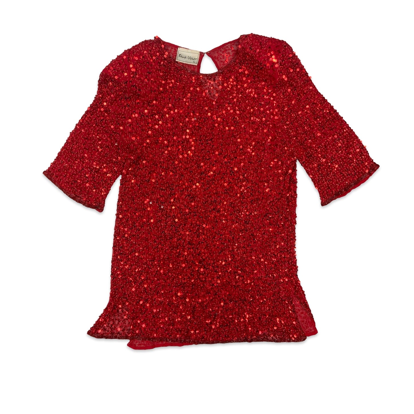 80s Red Sequin Blouse 12 14