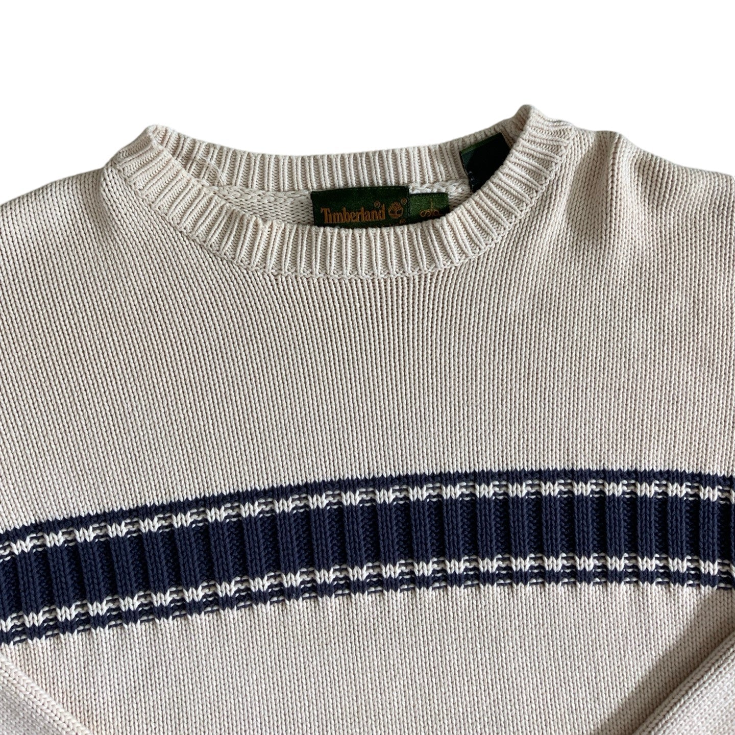 Vintage Timberland Weather Gear Cream & Navy Knit Jumper XS S