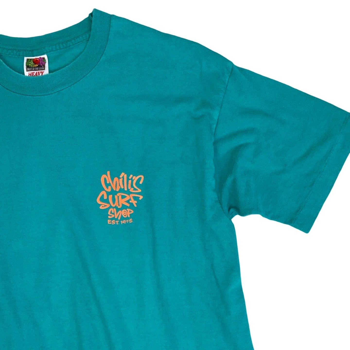 Vintage 90s 'Fruit of the Loom' Green Surf Graphic Short Sleeved Single Stitch T-Shirt M L