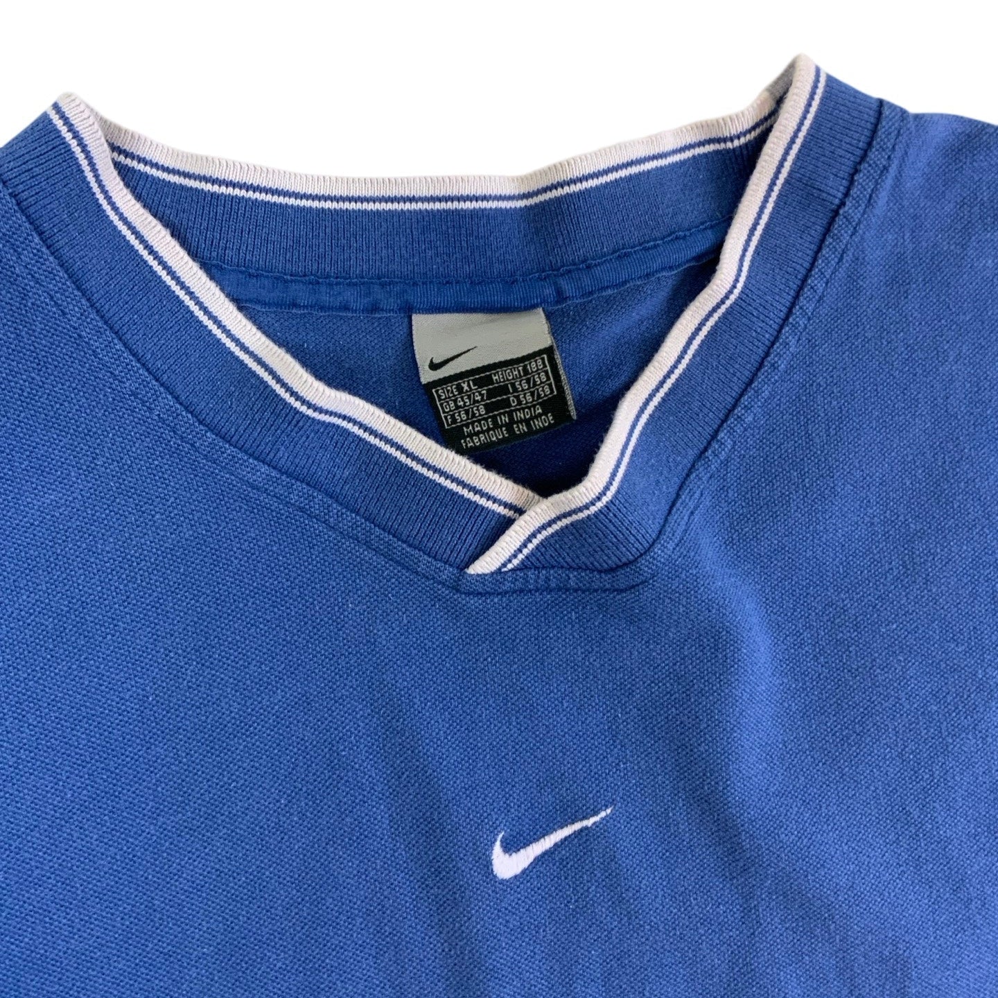 90s Nike V-Neck T-Shirt Blue Centre Swoosh L XL