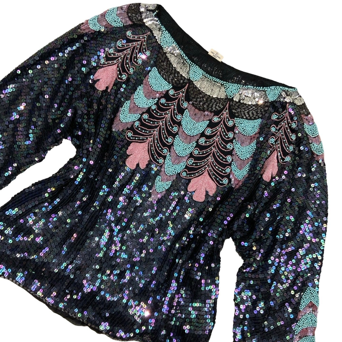 Vintage Lurex Sequin Bead Party Wear Top 14 16 18