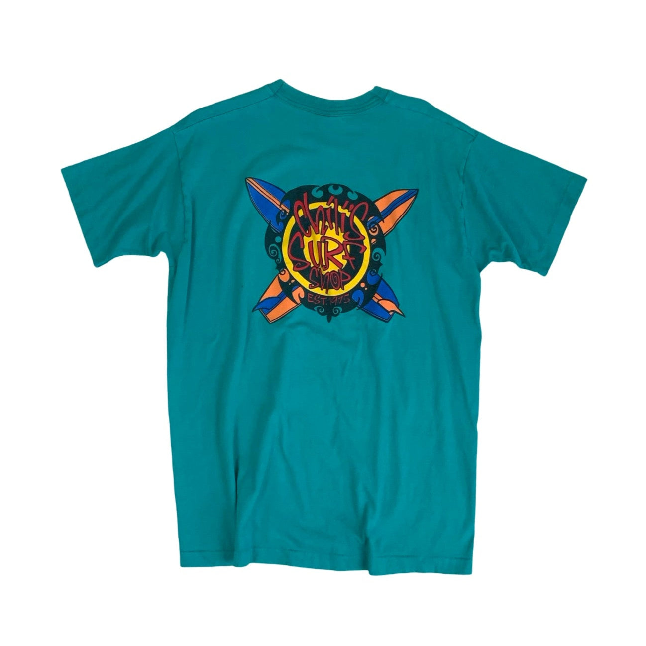 Vintage 90s 'Fruit of the Loom' Green Surf Graphic Short Sleeved Single Stitch T-Shirt M L