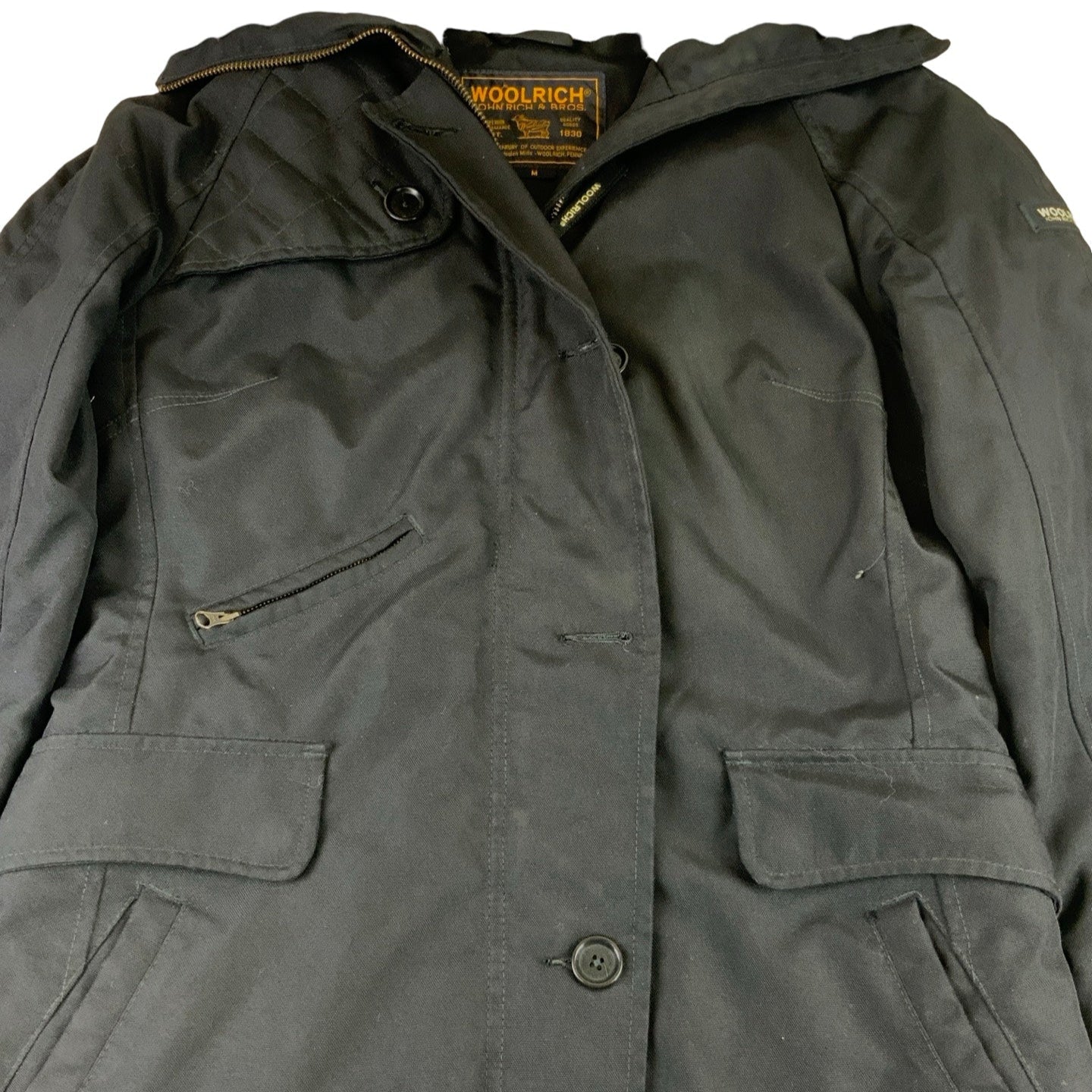 Black 'Woolrich' Faux Fur Hooded Parka Jacket S M
