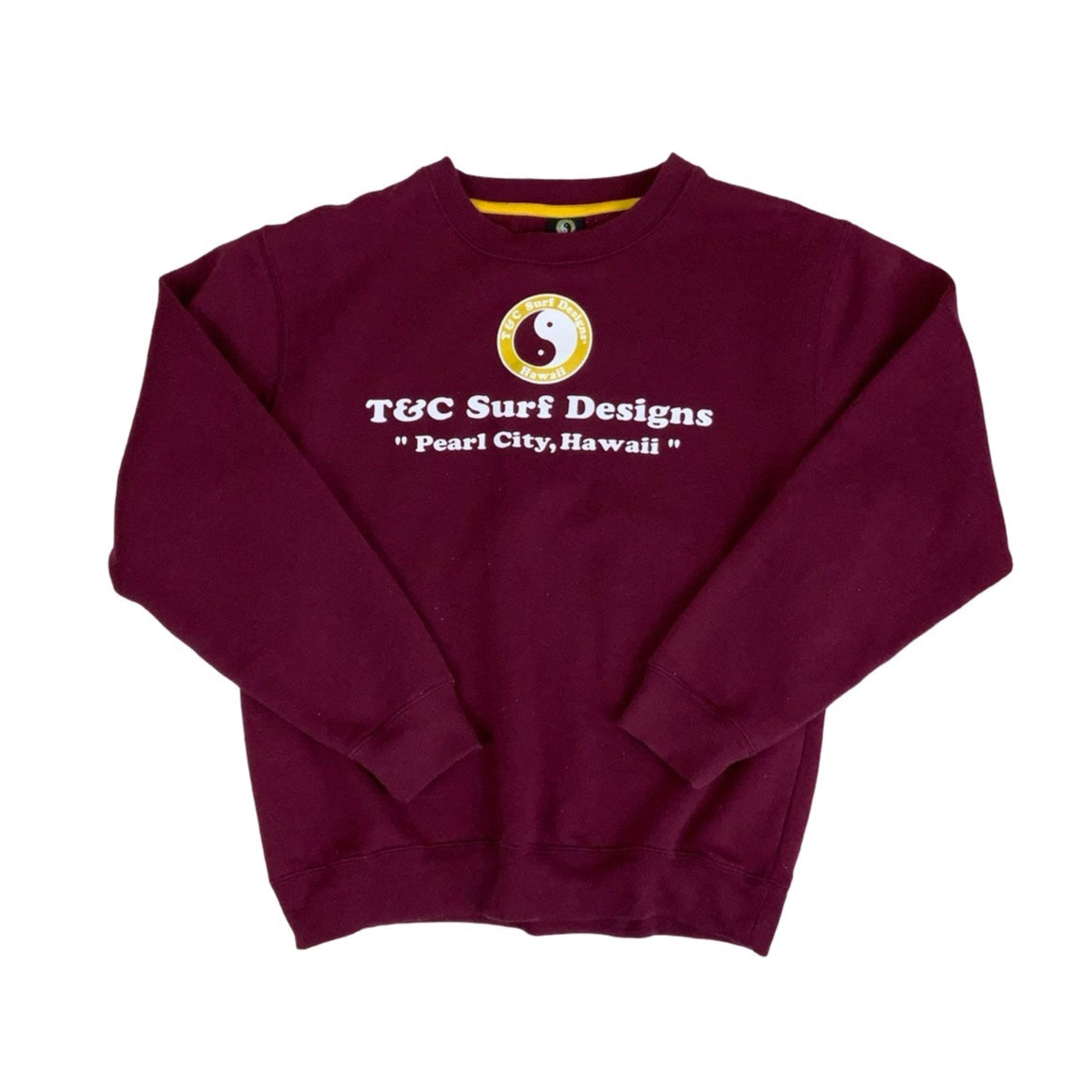 Vintage 90s 'Town & City Surf Design' Burgundy Spell-Out Sweatshirt S M