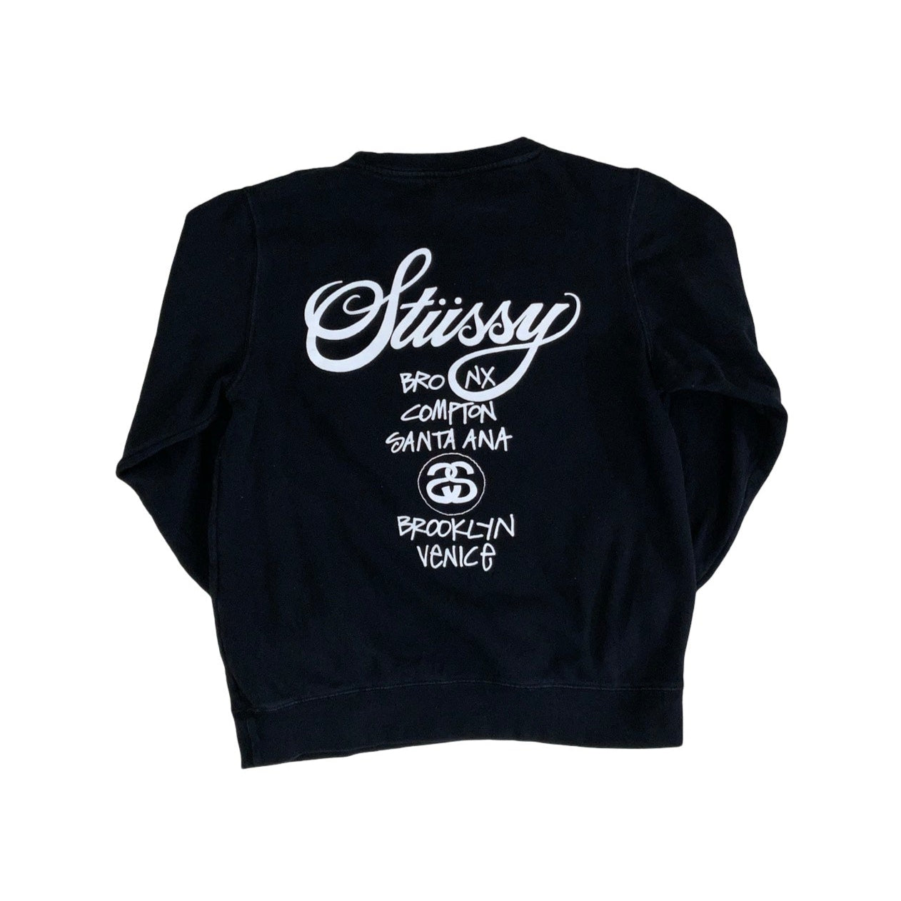 Vintage y2k 'Stüssy' Black Spell-Out Long Sleeved Graphic Sweatshirt M