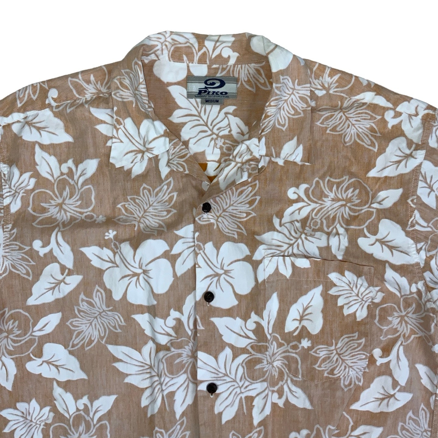 Vintage 'Piko' Hawaiian Loungewear Peach White Floral Short Sleeved Shirt M
