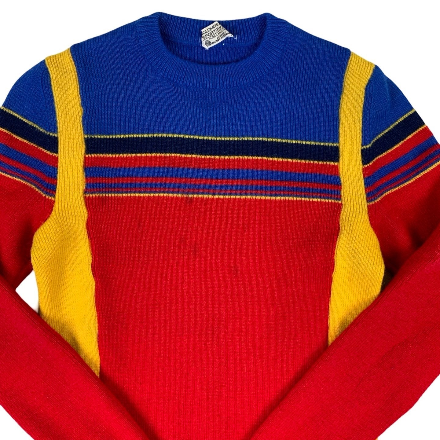 70s 80s Vintage Colour Blocked Knitted Jumper XS 10 12