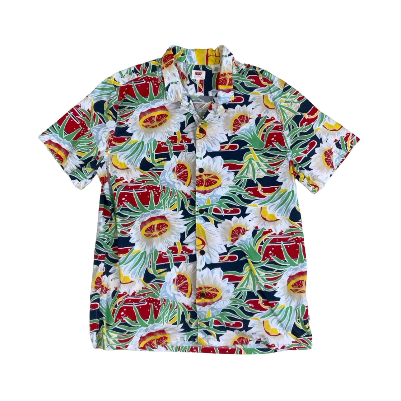 Vintage 90s 'Levi's' Hawaiian Fruity Abstract Floral Short Sleeved Shirt M L