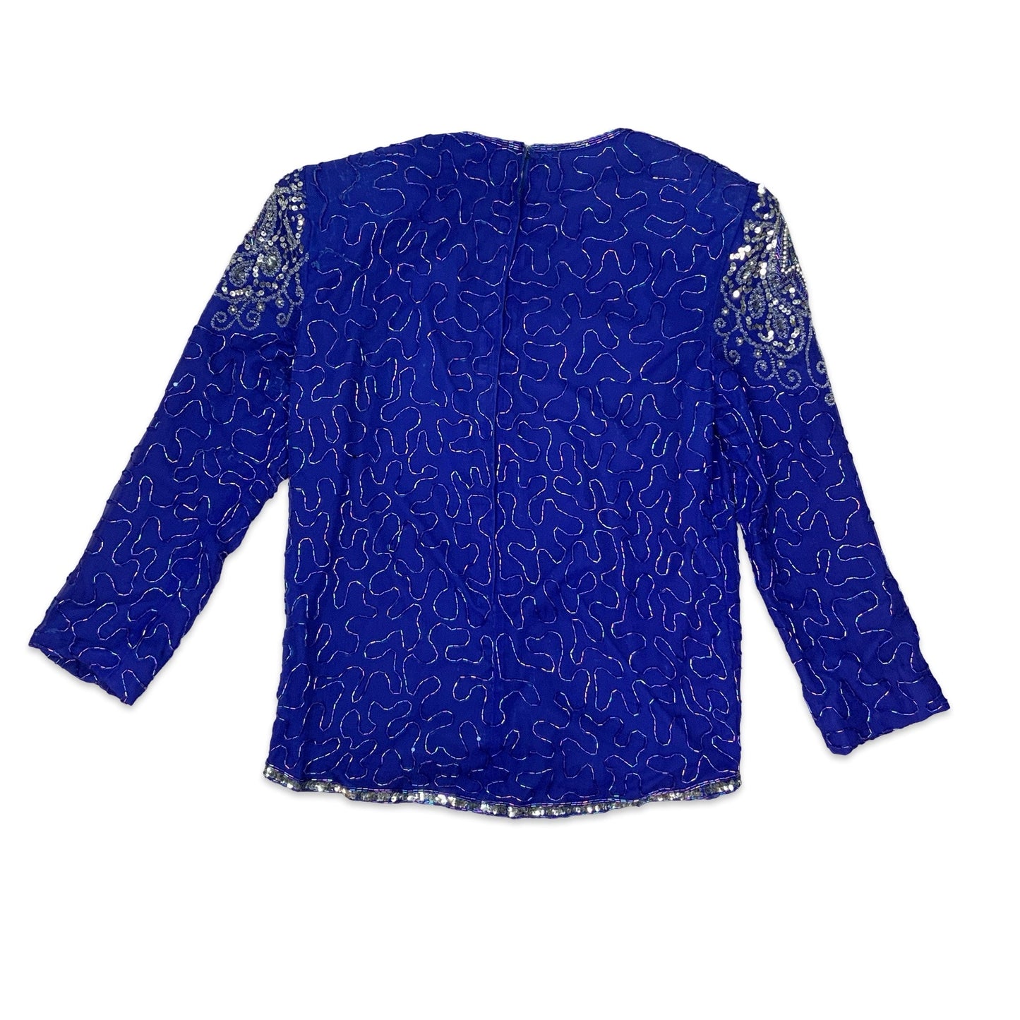 80s Blue & Silver Beaded Top 12 14