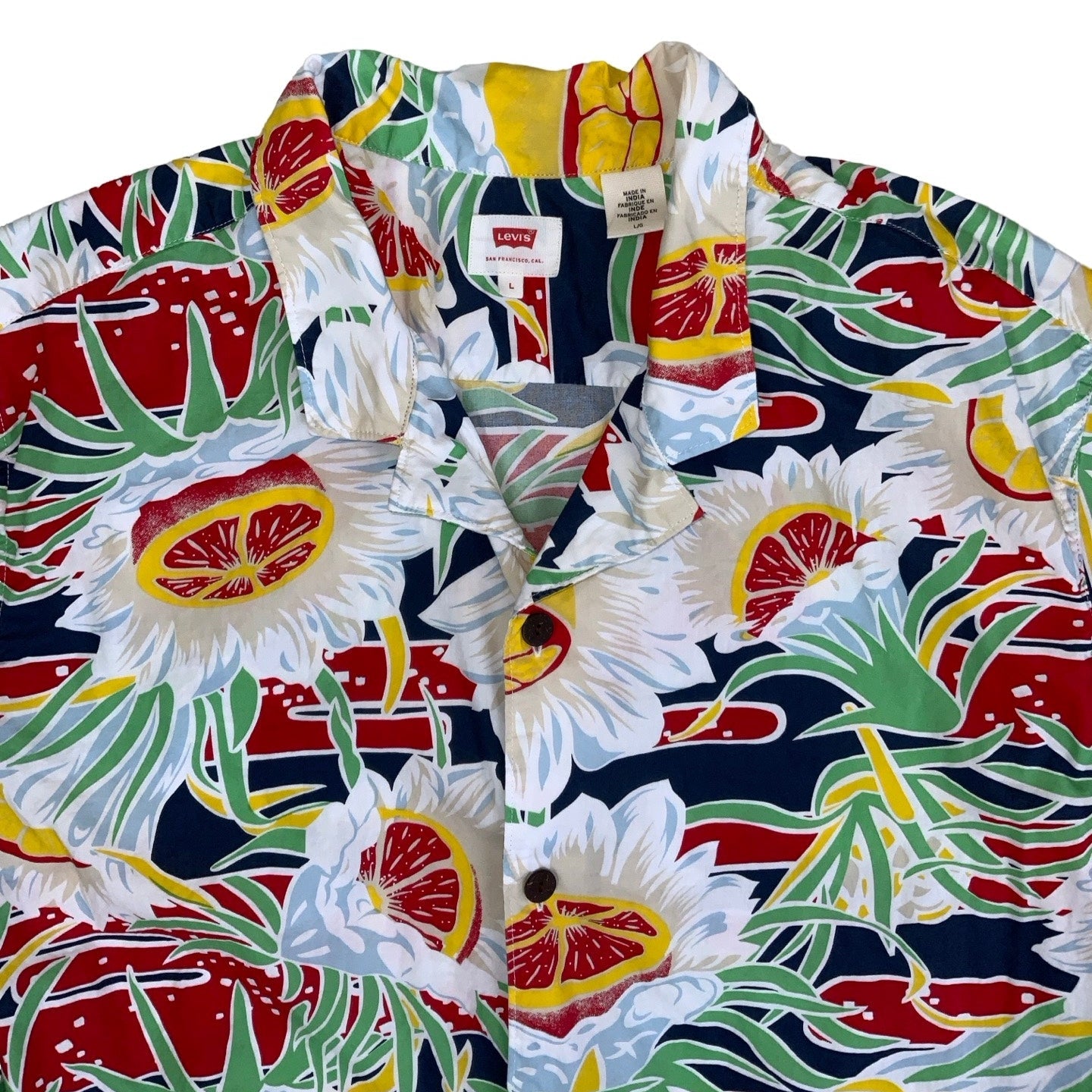 Vintage 90s 'Levi's' Hawaiian Fruity Abstract Floral Short Sleeved Shirt M L