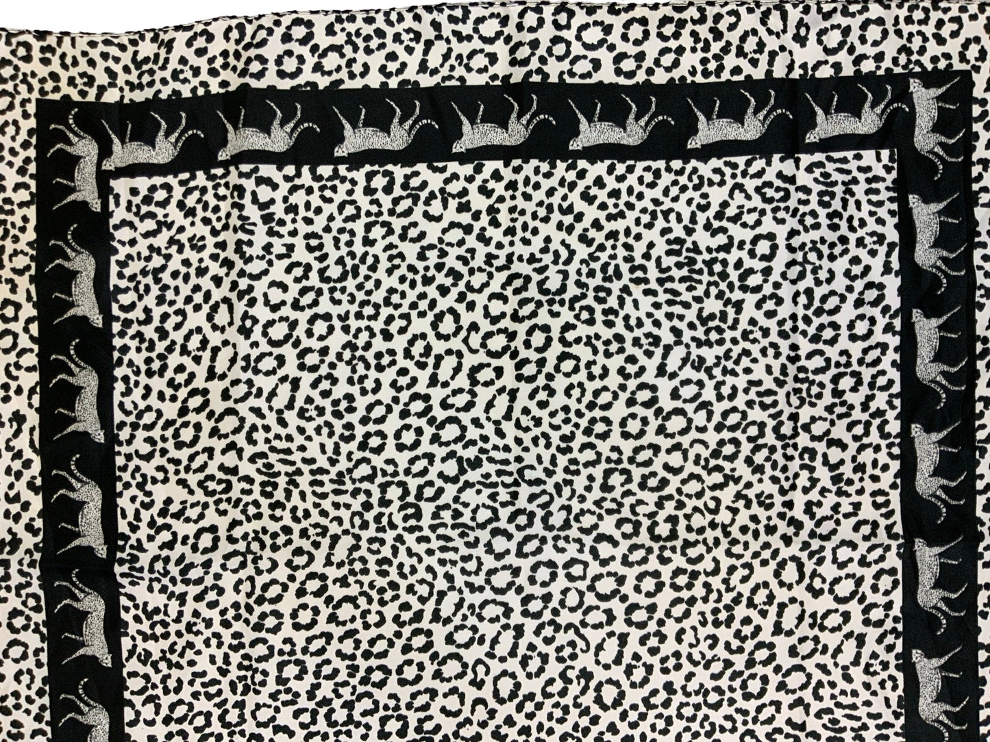 Vintage White, Black, Animal Print Silk Scarf