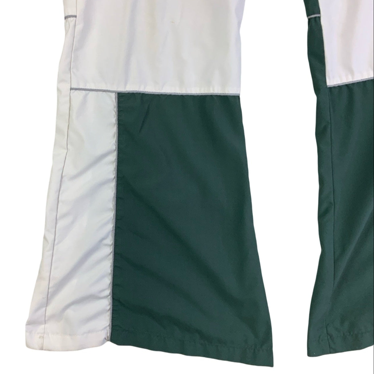 Vintage 2000s Y2k Fishbone Green & White Flared Track Pant L XL