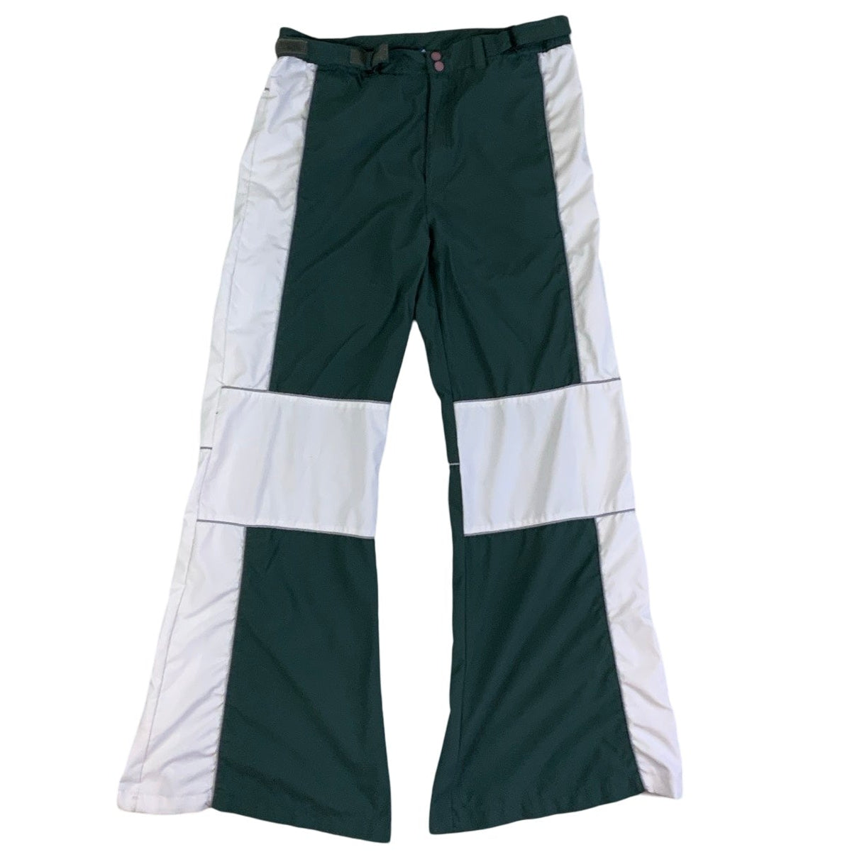 Vintage 2000s Y2k Fishbone Green & White Flared Track Pant L XL