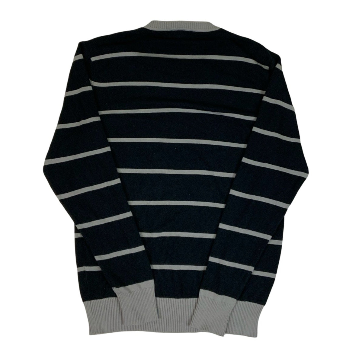 Vintage Fred Perry Striped Grey & Black V Neck Knit M L