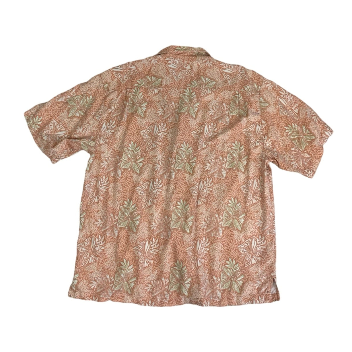 Vintage 'Tommy Bahama' Peach Pink White Hawaiian Floral Short Sleeved Shirt L XL