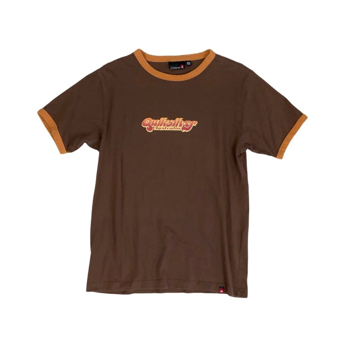 Vintage 90s 'Quicksilver' Australia Brown Graphic Short Sleeved Surf Baby Tee T-Shirt S M