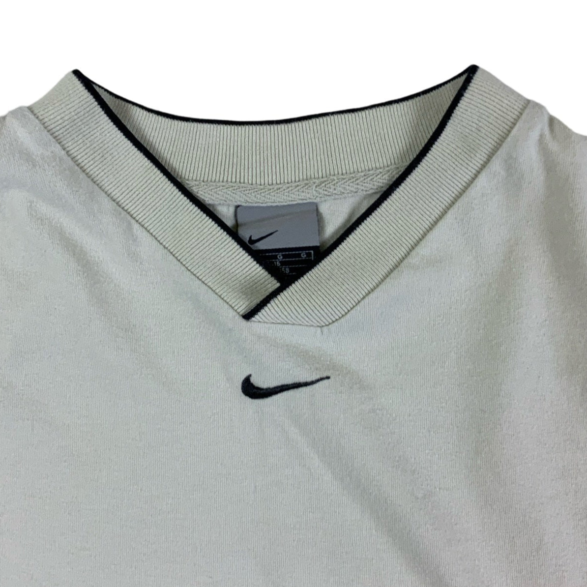 Vintage 00s Nike Off White V-Neck T-Shirt Centre Swoosh XS S