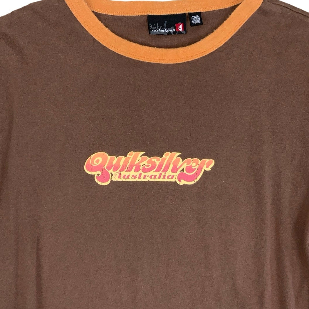 Vintage 90s 'Quicksilver' Australia Brown Graphic Short Sleeved Surf Baby Tee T-Shirt S M