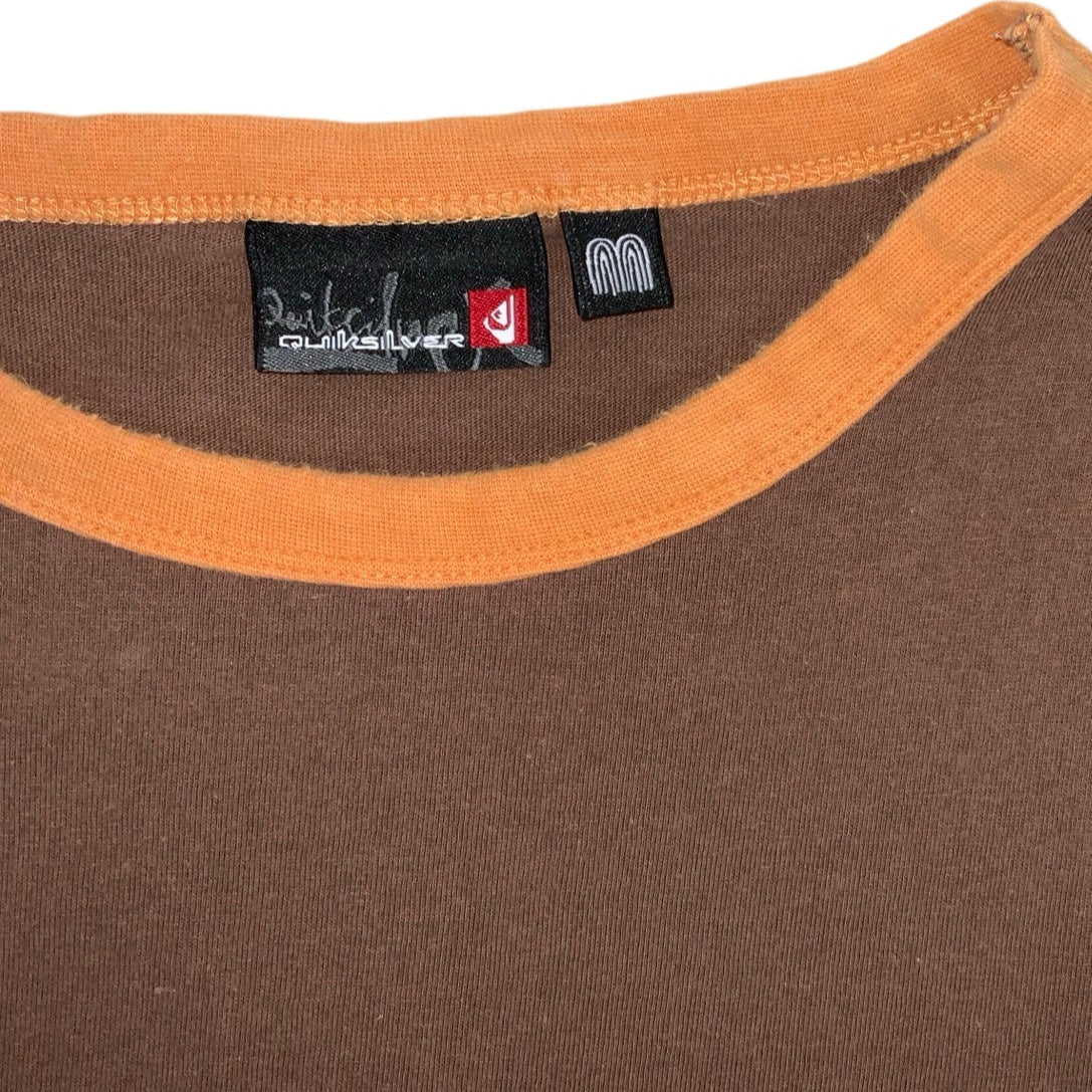 Vintage 90s 'Quicksilver' Australia Brown Graphic Short Sleeved Surf Baby Tee T-Shirt S M