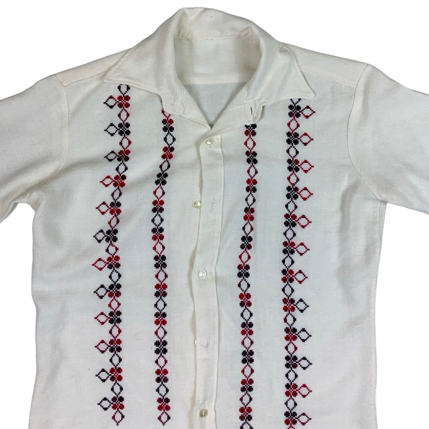 Vintage White Button Up Pattern Summer Shirt S M