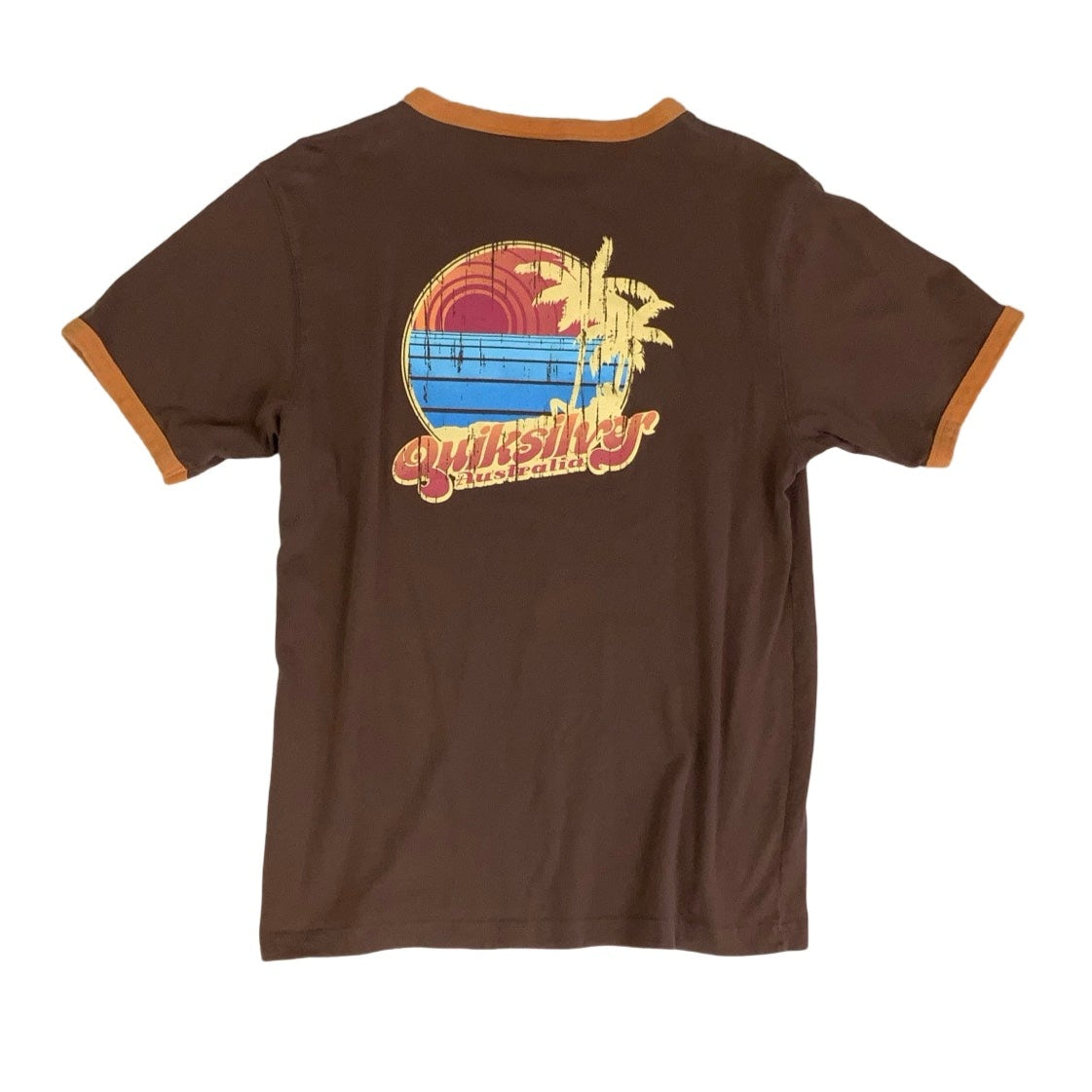 Vintage 90s 'Quicksilver' Australia Brown Graphic Short Sleeved Surf Baby Tee T-Shirt S M