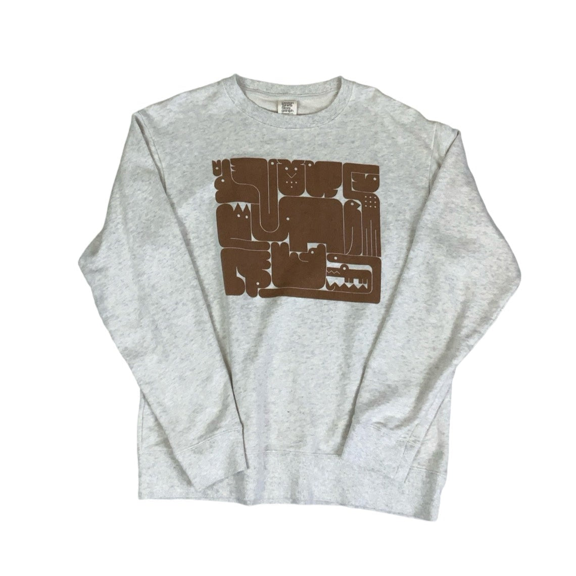 Vintage 90s 'Design T-Shirts Store Graniph' Wooden Animal Puzzle Brown Grey Graphic Sweatshirt