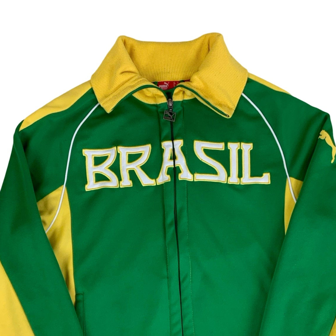 Puma Pele Vintage 00s Brazil Football Green Track Sports Jacket S M