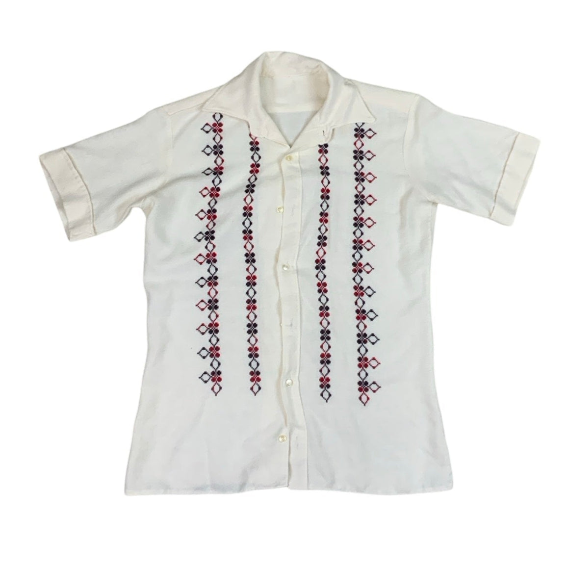 Vintage White Button Up Pattern Summer Shirt S M