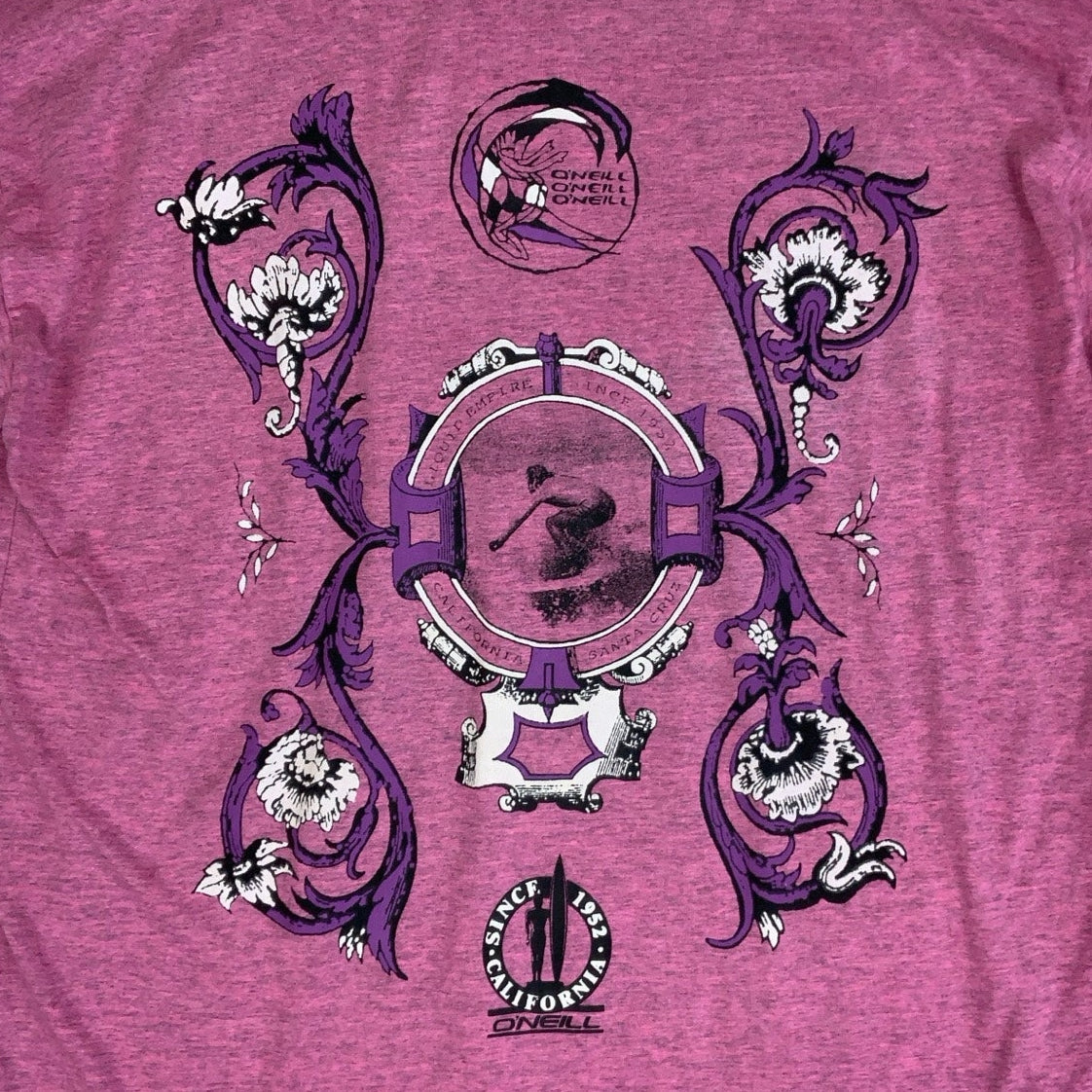 Vintage 90s O'Neill Pink Surf Graphic Short Sleeved T-Shirt M L