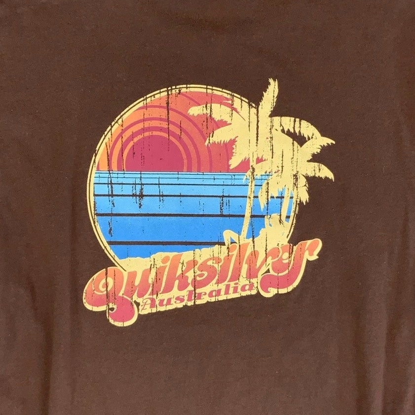 Vintage 90s 'Quicksilver' Australia Brown Graphic Short Sleeved Surf Baby Tee T-Shirt S M