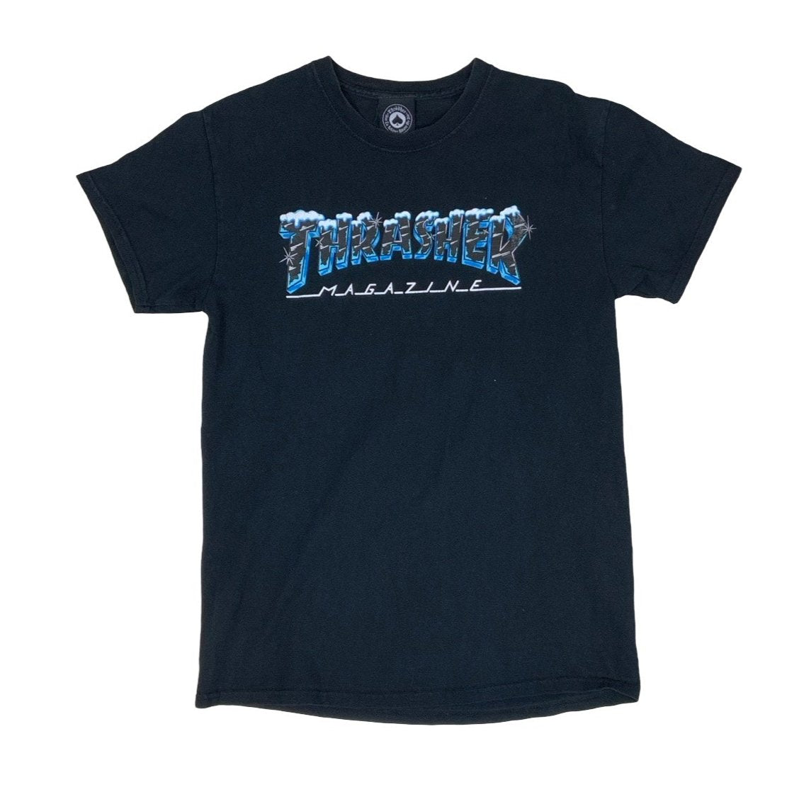 90s Winter Theme Thrasher Magazine Navy Blue Graphic Tee XS S 10