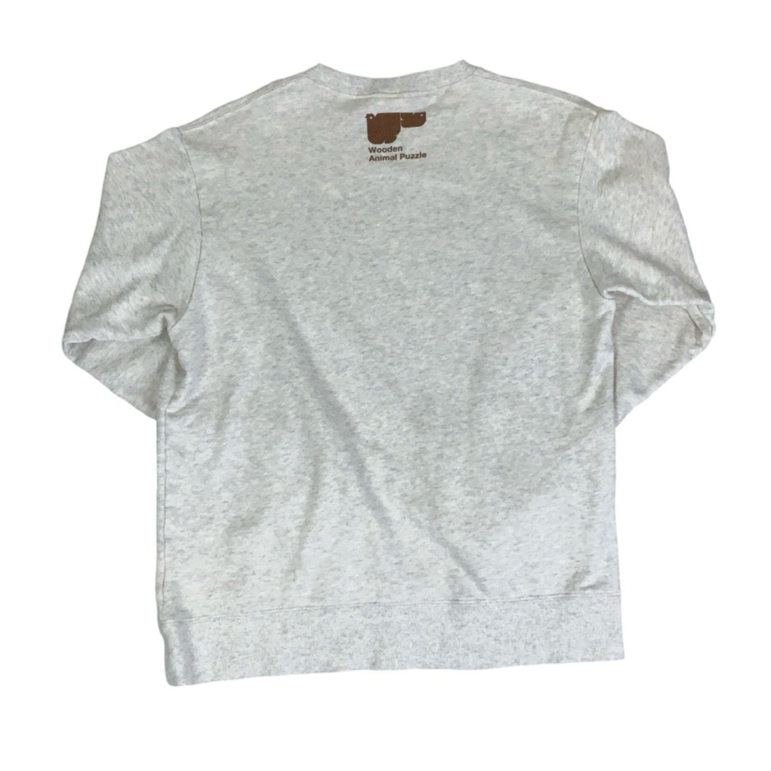 Vintage 90s 'Design T-Shirts Store Graniph' Wooden Animal Puzzle Brown Grey Graphic Sweatshirt
