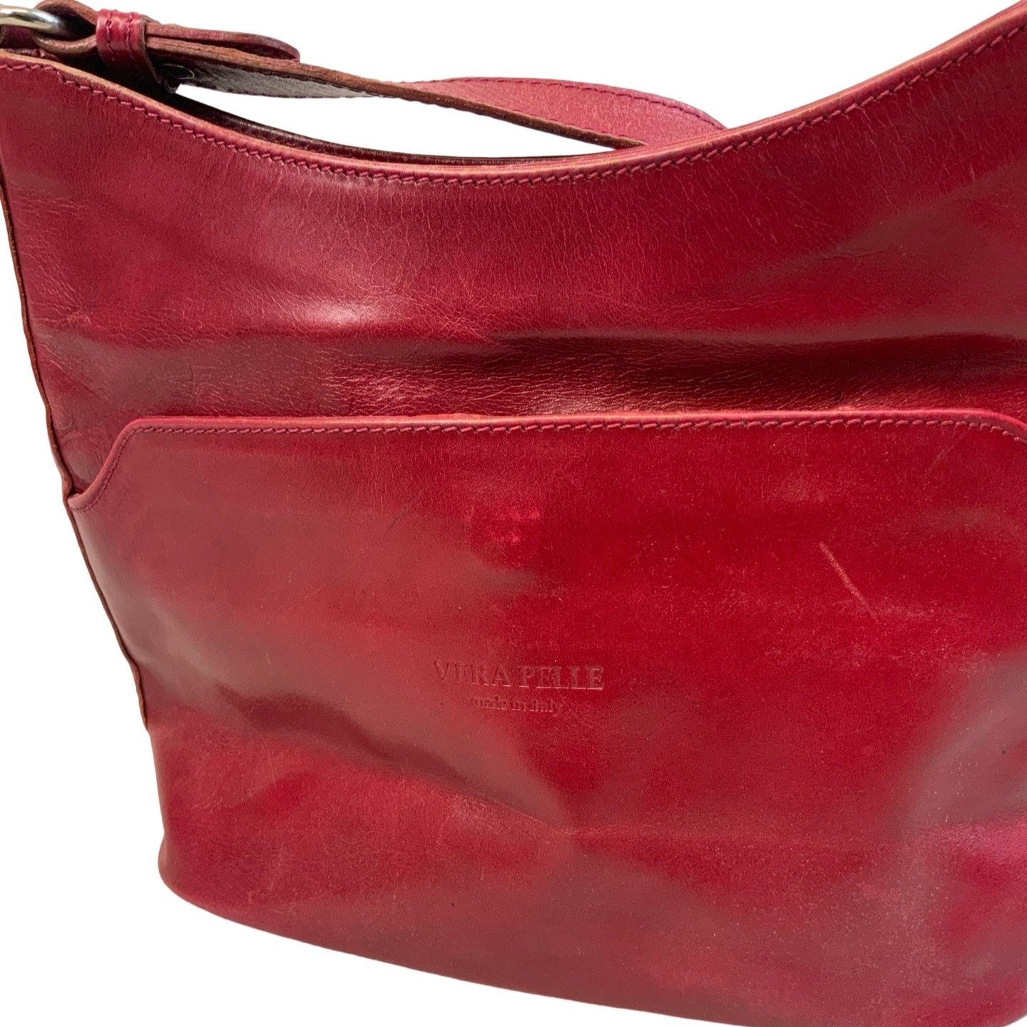 Vintage 'Vera Pelle' Red Leather Handbag