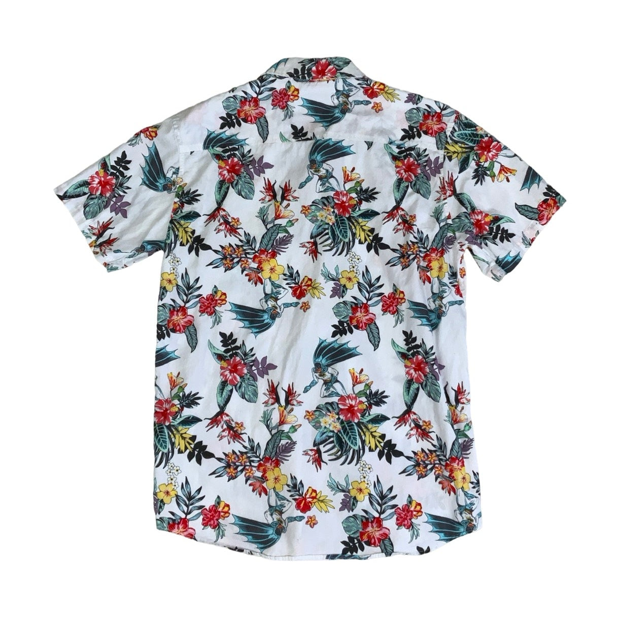 Vintage 90s DC Comics Batman Classic TV Series Hawaiian Floral White Short Sleeved Shirt M