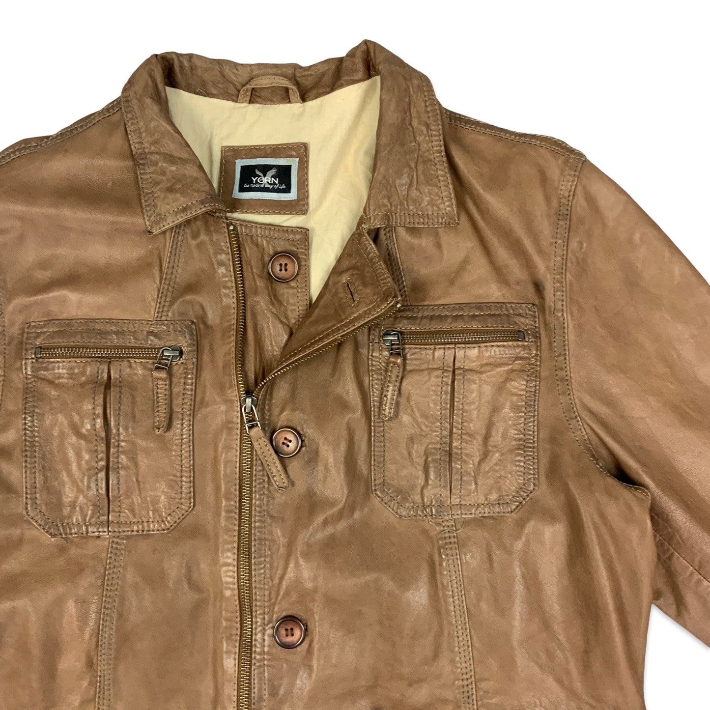 Y2K Brown Leather Jacket M L