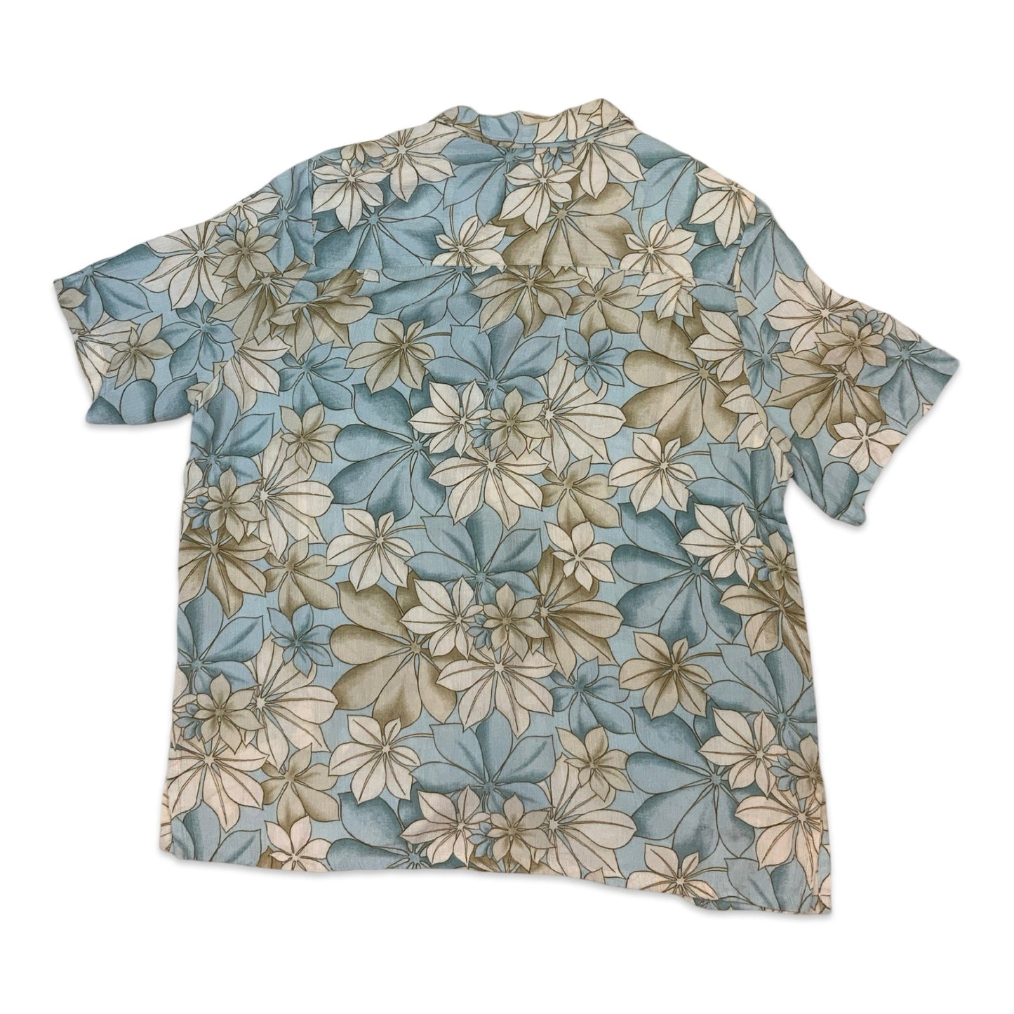 80s Blue & Beige Floral Hawaiian Shirt 14 16