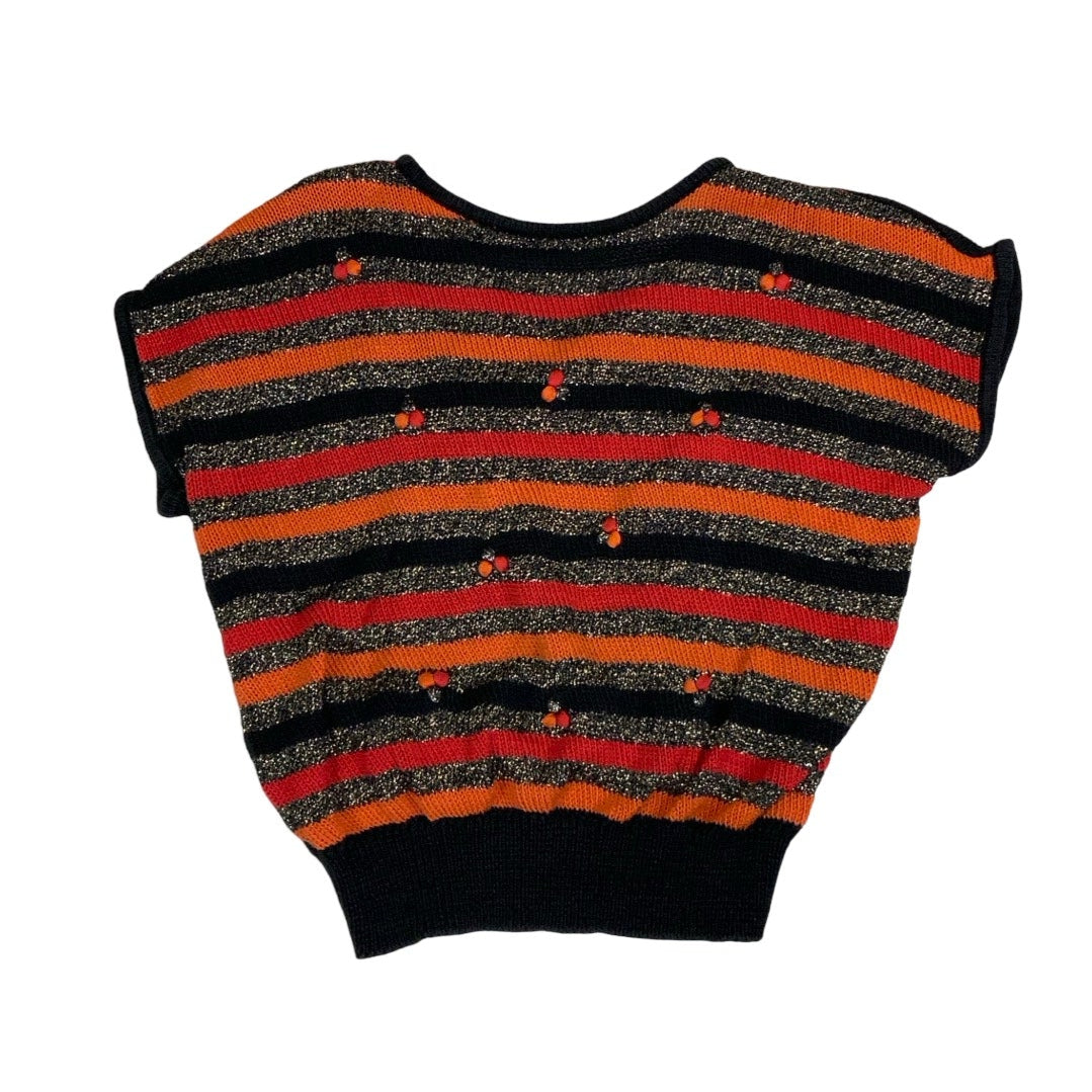 Vintage 80s 90s Orange Red Black Silver Metallic Cropped Jumper 12 14