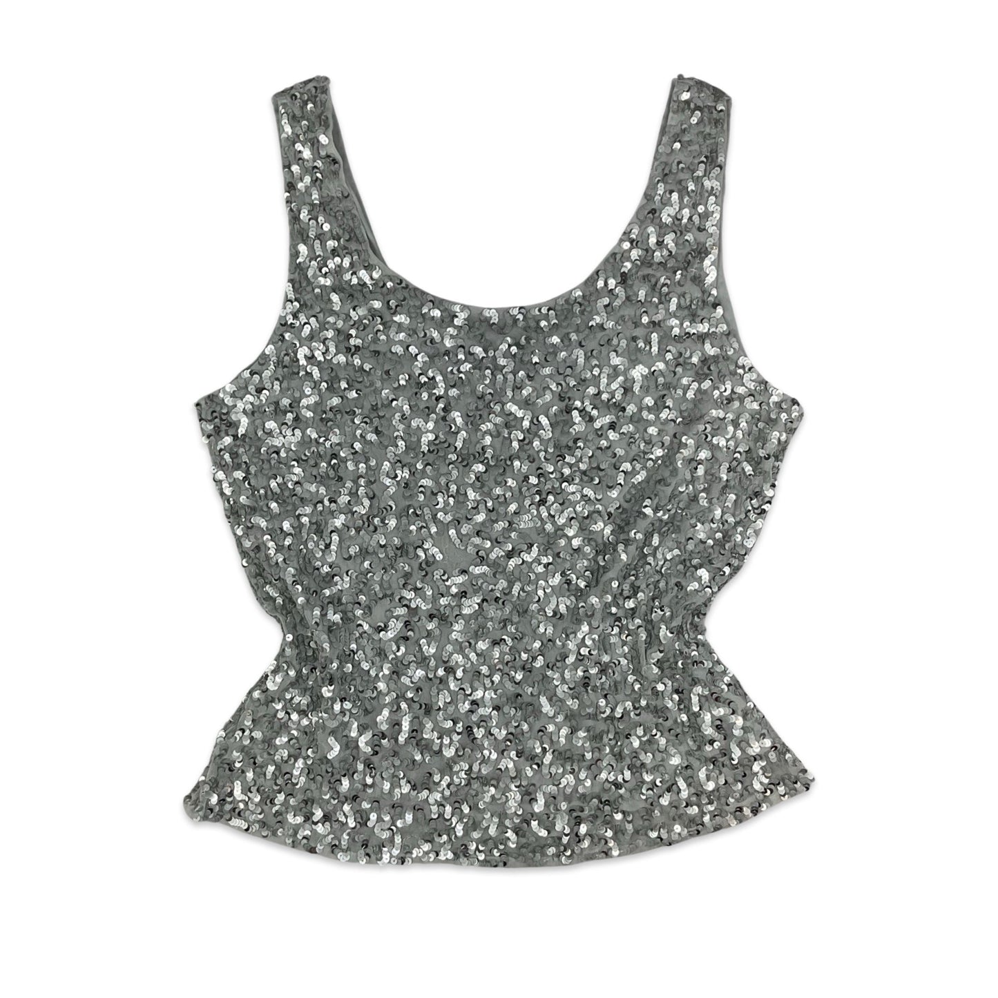 90s Y2K Silver Sequin Vest Top 14 16 18